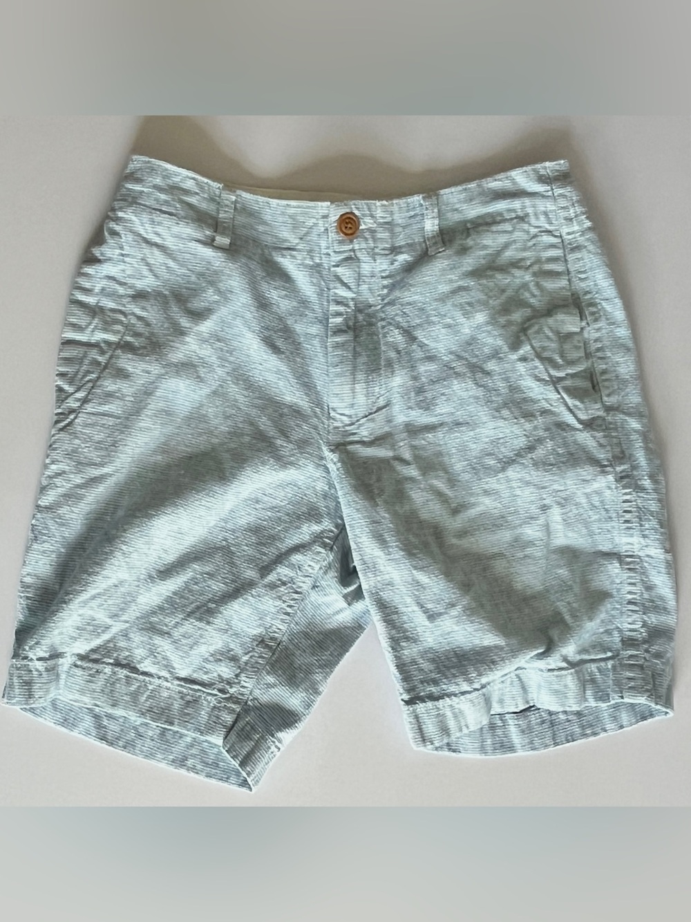 J Crew linen cotton beach shorts mens 28 blue stripe seersucker 9" preppy casual